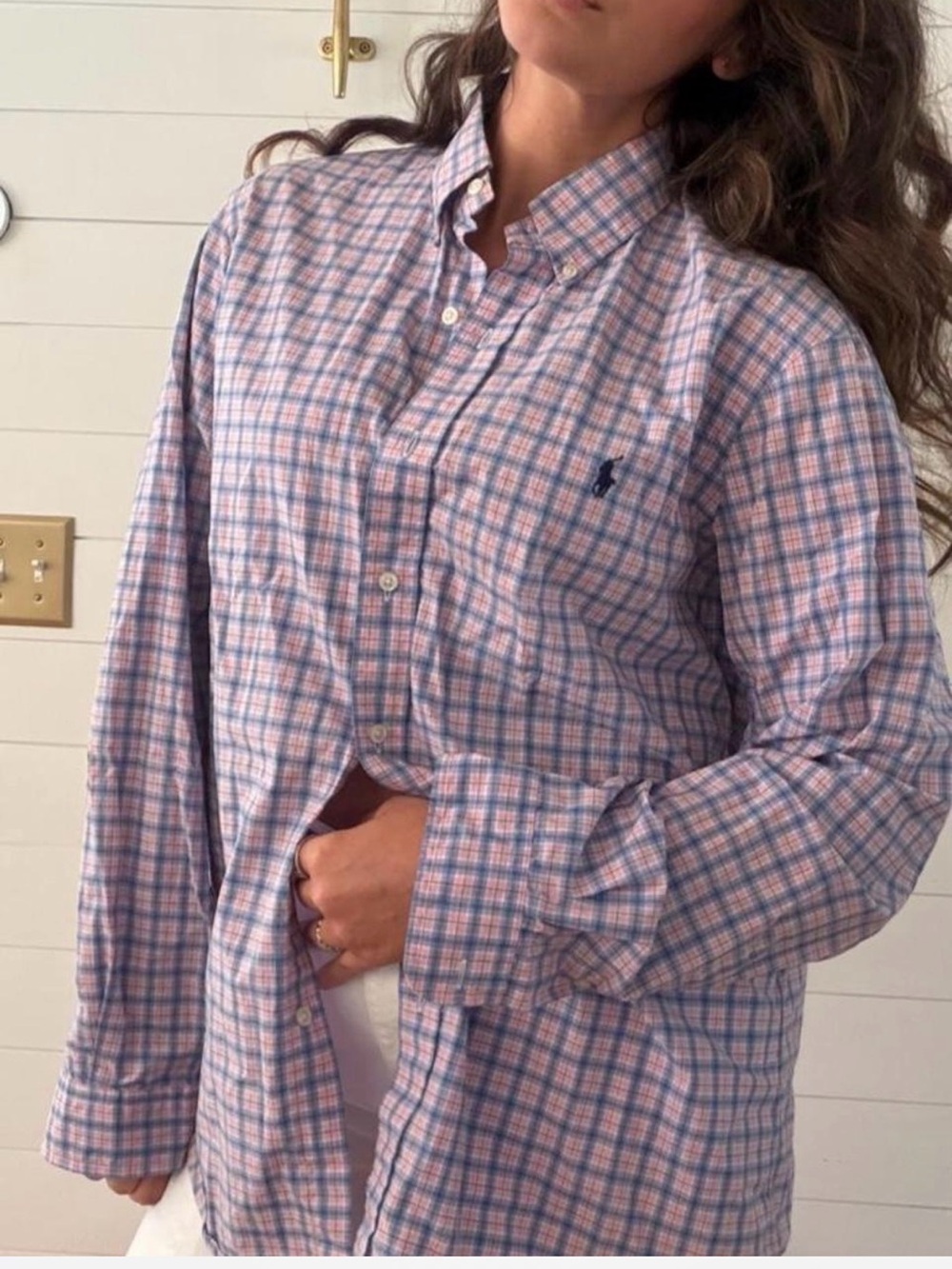 Ralph Lauren Men’s Pink & Blue Plaid Button Down Shirt Size Large Polo Preppy